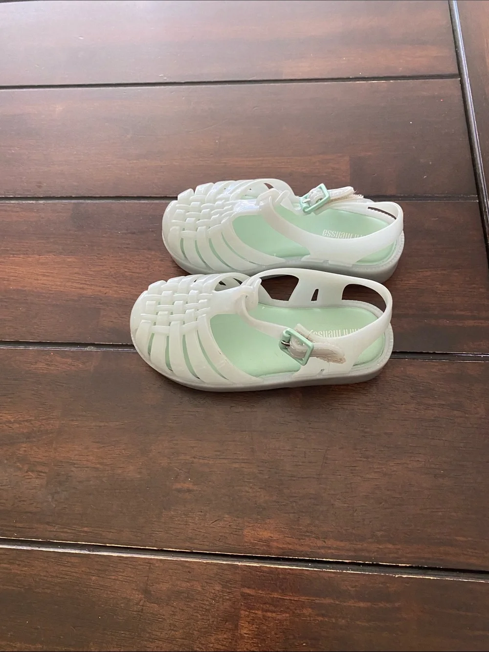 Mini Melissa White Jelly Sandals with Mint Insole and Buckle
